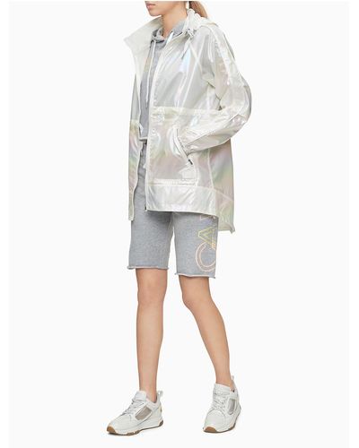 Calvin Klein Performance Iridescent Pieced Full Zip Hooded Jacket - White