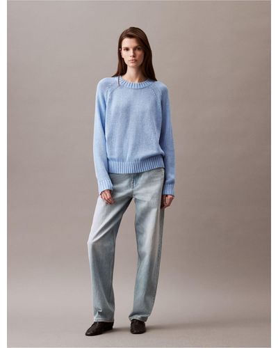 Calvin Klein Open Stitch Crewneck Sweater - Blue
