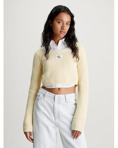 Calvin Klein Cropped Pullover aus gerippter Baumwolle - Natur