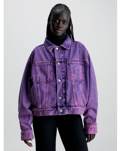 Calvin Klein Unisex Boxy Denim Jacket - Purple