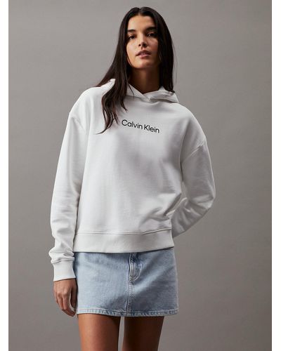 Calvin Klein Cotton Terry Logo Hoodie - White