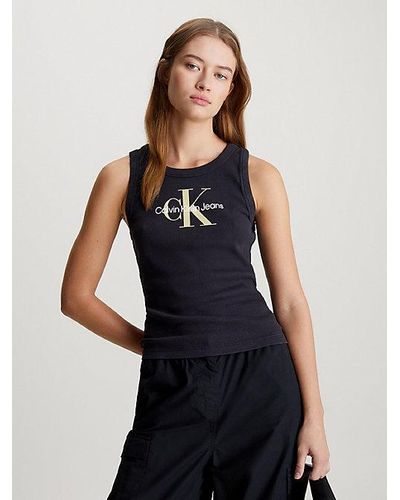Calvin Klein Camiseta de tirantes con monograma de canalé de algodón - Azul