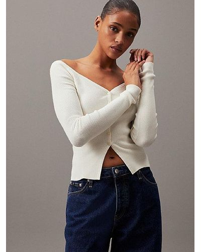 Calvin Klein Cárdigan slim de canalé de algodón - Gris