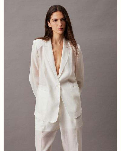 Calvin Klein Veste blazer boxy en lyocell transparent - Marron