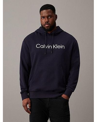 Calvin Klein Logo-Hoodie aus Baumwoll-Frottee in großen Größen - Blau
