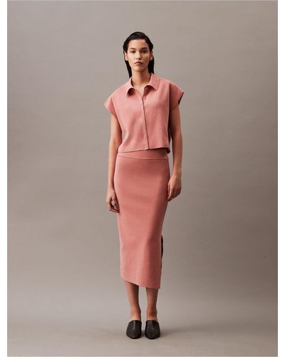 Calvin Klein Split Hem Midi Skirt - Pink
