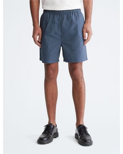 Calvin Klein Khakis Poplin Cotton Pull-on Shorts - Blue