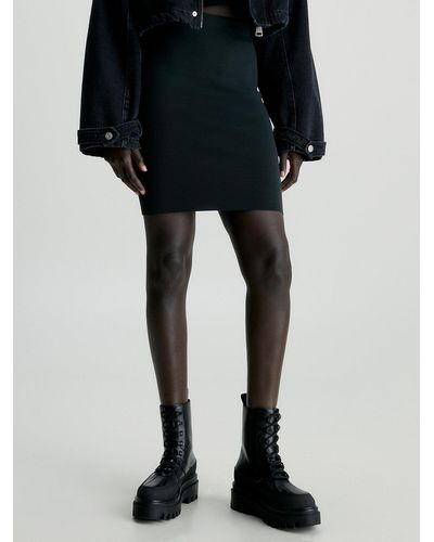 Calvin Klein Slim Ribbed Zip Back Skirt - Black