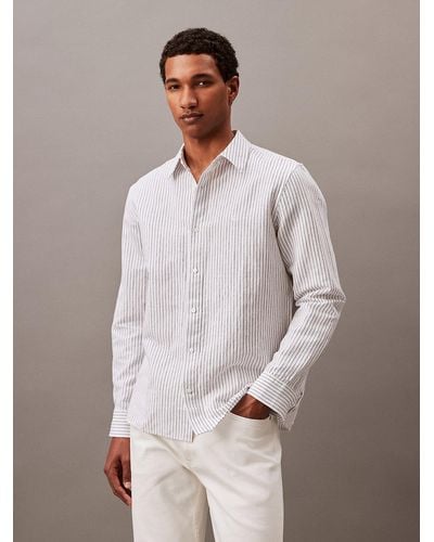 Calvin Klein Striped Linen Blend Classic Button-down Shirt - White