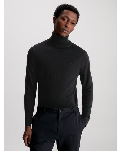 Calvin Klein Merino Wool Roll Neck Jumper - - Black - Men - S