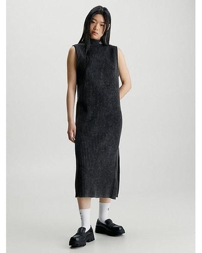 Calvin Klein Gewassen Katoenen Gebreide Maxi-jurk - Zwart
