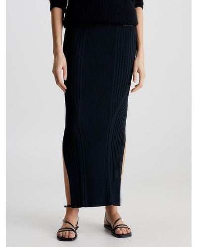 Calvin Klein Jupe longue slim côtelée - Noir