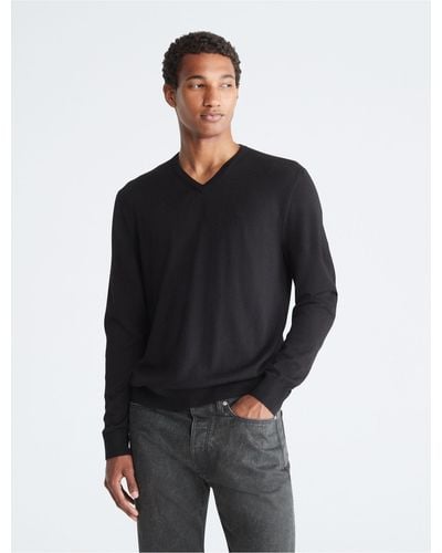 Calvin Klein Extra Fine Merino Wool Blend V-neck Sweater - Black