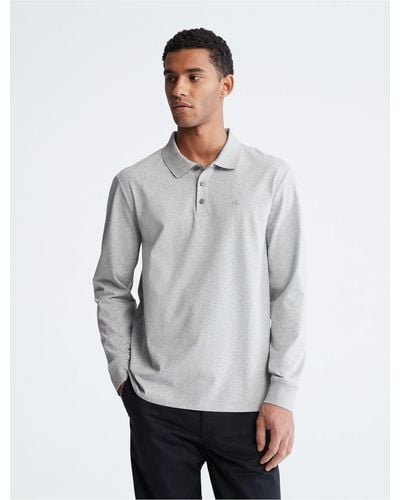 Calvin Klein Smooth Cotton Solid Polo Shirt - Grey