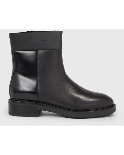 Calvin Klein Leather Ankle Boots - Black