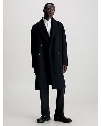 Calvin Klein Abrigo de lana y cashmere de doble botonadura - Negro