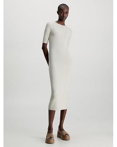 Calvin Klein Geribbelde Modal Midi-jurk - Wit
