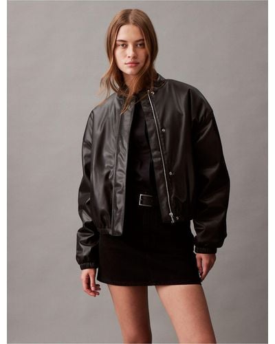 Calvin Klein Faux Leather Bomber Jacket - Multicolour