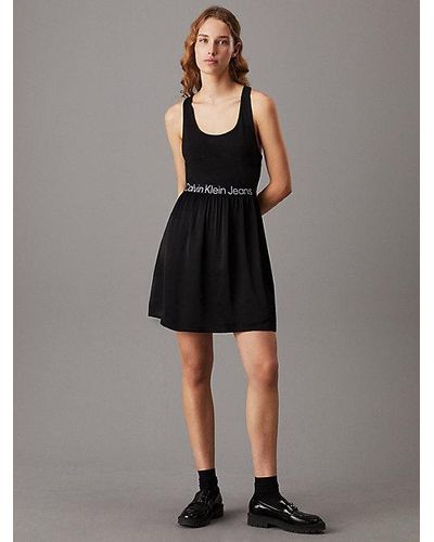 Calvin Klein Mini-jurk Met Uitsnijding En Logo Tape - Zwart