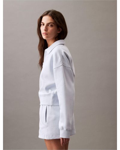 Calvin Klein Archive Logo Fleece Quarter Zip Polo Sweatshirt - Gray