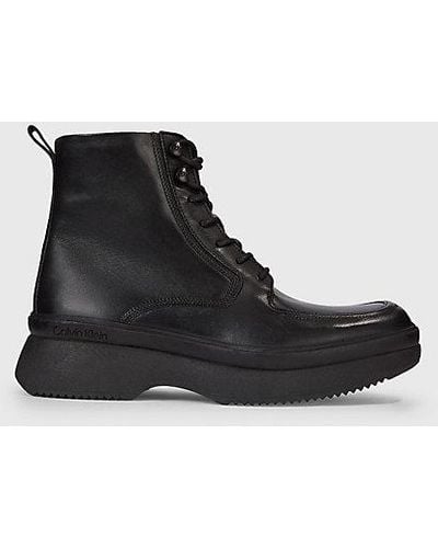 Calvin Klein Leder-Boots - Schwarz