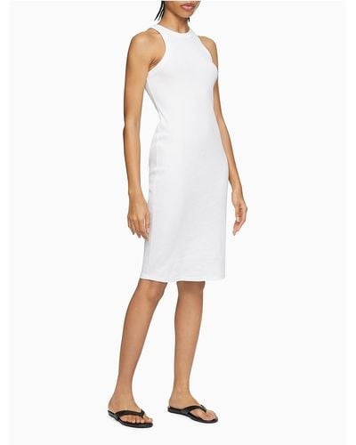 Calvin Klein Racerback Ribbed Tank Dress - White
