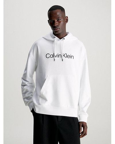 Calvin Klein Logo-Hoodie aus Baumwoll-Frottee - Weiß