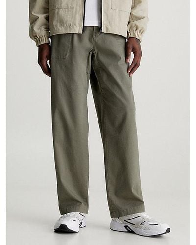 Calvin Klein Pantalones relaxed de sarga de algodón - Verde