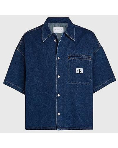 Calvin Klein Denim Overhemd Met Korte Mouwen - Blauw