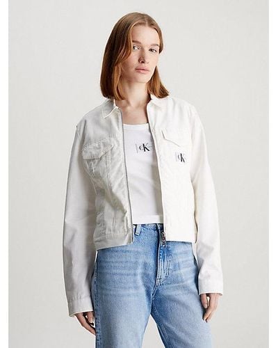 Calvin Klein Chaqueta de sarga de algodón con cremallera - Blanco