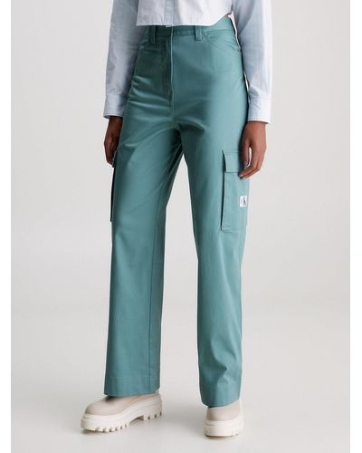 Calvin Klein Straight Cotton Cargo Trousers - Blue