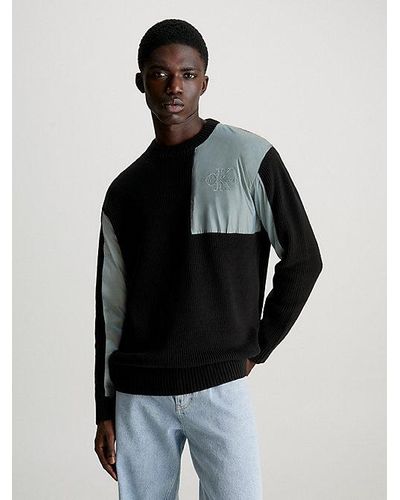 Calvin Klein Trui Van Materiaalmix Met Inzetstukken - Zwart