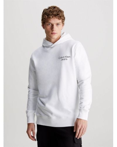 Calvin Klein Sweat-shirt à capuche en tissu éponge avec logo graphique - Blanc