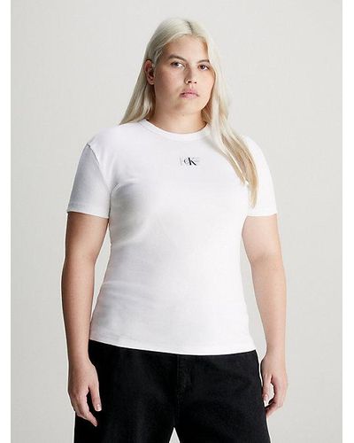 Calvin Klein Grote Maat Katoenen T-shirt Met Embleem - Wit