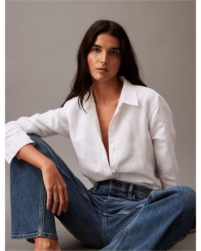 Calvin Klein Linen Blend Classic Button-down Shirt - Gray
