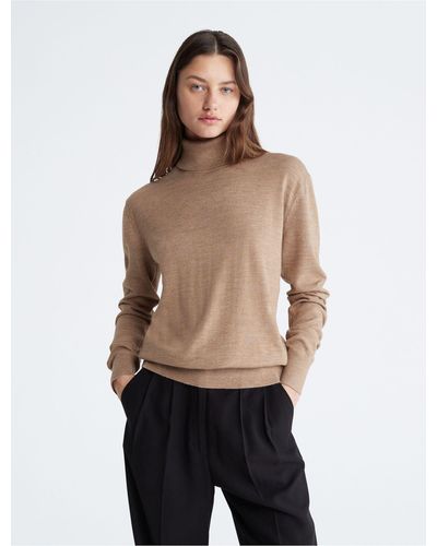 Calvin Klein Merino Turtleneck Sweater - Natural