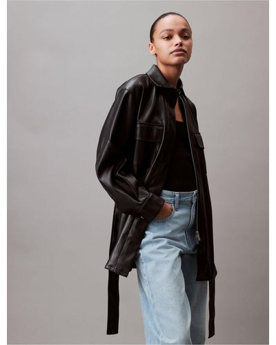 Calvin Klein Faux Leather Shirt Jacket - Black