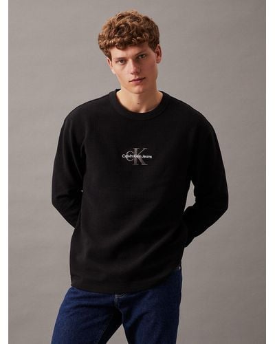 Calvin Klein T-shirt relaxed à manches longues en maille gaufrée - Noir