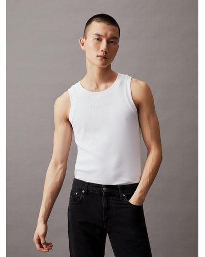 Calvin Klein Slim Ribbed Tank Top - White