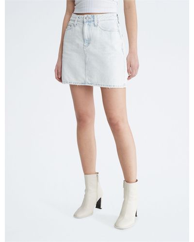 Calvin Klein High Waist A-line Denim Mini Skirt - White