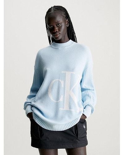 Calvin Klein Lässiger Monogramm-Pullover aus Baumwolle - Blau