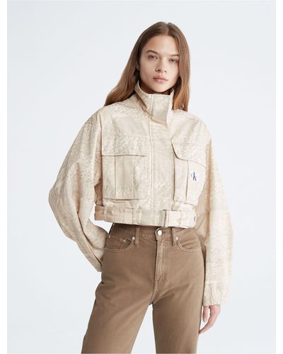 Calvin Klein Cropped Belted Utility Jacket - Natural