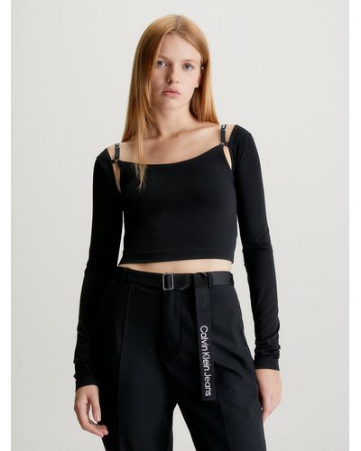 Calvin Klein Strap Detail Long Sleeve Top - Black