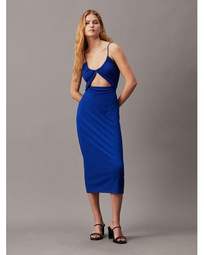 Calvin Klein Tie Detail Cut Out Midi Dress - Blue
