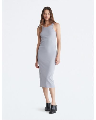 Calvin Klein Cotton Contour Rib Tank Dress - White