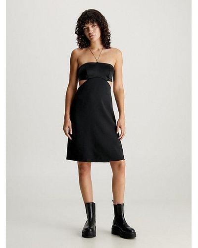 Calvin Klein Bustier-Kleid aus Satin mit Kettendetail - Schwarz