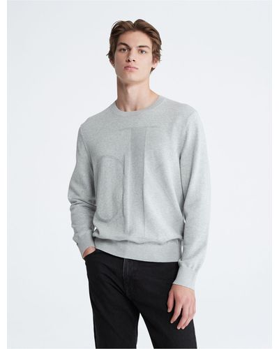 Calvin Klein Smooth Cotton Monogram Logo Sweater - Grey