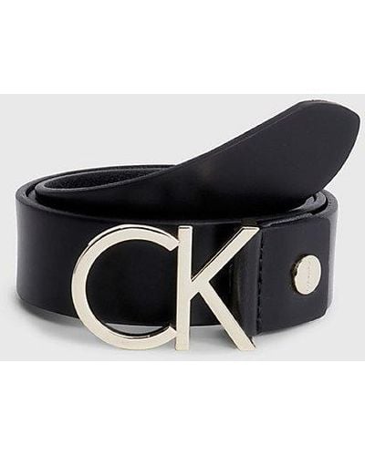 Calvin Klein Leather Logo Belt - - Black - Women - 95 cm - Schwarz