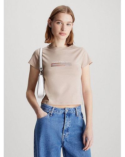 Calvin Klein Smal Cropped T-shirt Met Logo - Blauw