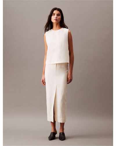 Calvin Klein Linen Blend Midi Skirt - Natural